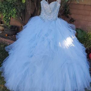 Sweet 15 dress (light blue) + crinoline and ramos